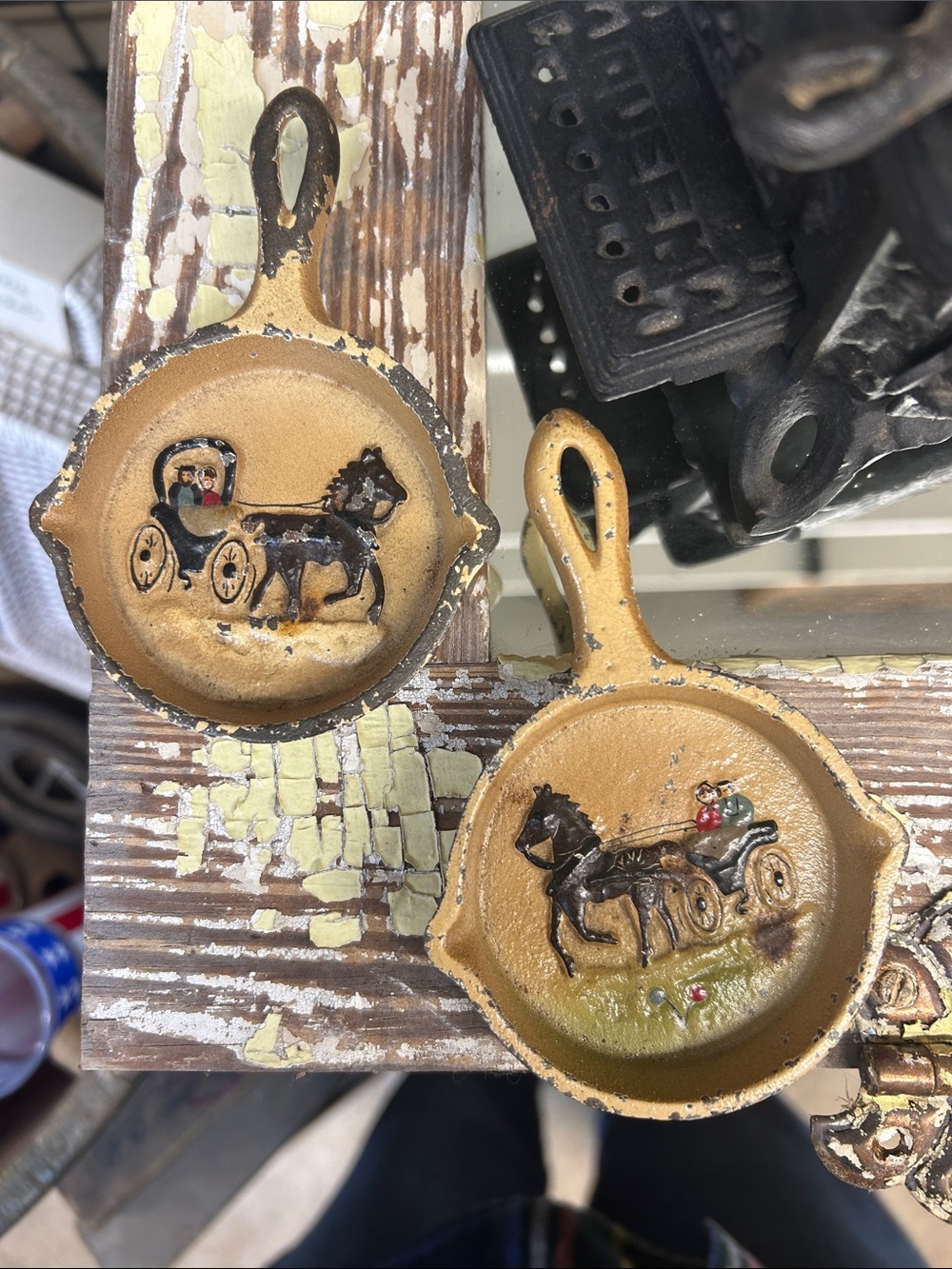 Vintage Cast Iron Horse & Carriage Wall Paddles